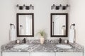 A bathroom with a white cabinet and marble countertop. Royalty Free Stock Photo