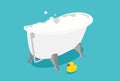 Bathtime vector illustration with soap foam and yellow rubber duck