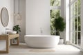 bathtub bathroom architecture luxury house design wood modern white interior home. Generative AI. Royalty Free Stock Photo
