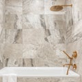 Bathtub in bathroom with beige tiles Royalty Free Stock Photo