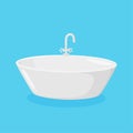 Bathtub for bathroom with faucet. White ellipse tub with tap isolated in blue background. Vector illustration