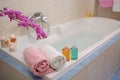 Bathtub with Beauty Set Royalty Free Stock Photo