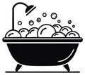 Bathtub with bubbles and shower head icon. Bath with foam. Spa relax concept. Bathing, clean Royalty Free Stock Photo