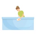 Bathtub cleaning icon cartoon vector. Housewife busy