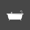 Bathtub icon and bath rubber duck icon isolated on dark background. Bath time