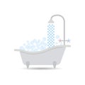 Bathtub icon with flowing water and filled with foam with bubbles . Bath vector isolated on a light background.