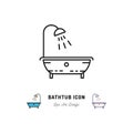 Bathtub icon isolated, Shower, Plumbing symbol, Vector thin line art symbol