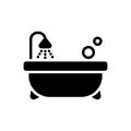 Black solid icon for Bathtub, spigot and faucet