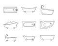 Bathtub interior icons set, outline style