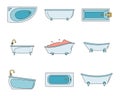 Bathtub interior icons set vector color