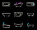 Bathtub interior icons set vector neon