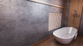 The bathtub in Japanese bathroom has a side pool design room is spacious And light in natural tones. 3D rendering