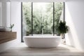 bathtub modern interior white bathroom architecture luxury home house style wood. Generative AI. Royalty Free Stock Photo