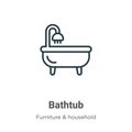 Bathtub outline vector icon. Thin line black bathtub icon, flat vector simple element illustration from editable furniture concept