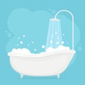 Bathtub with Shower in Blue Bathroom Royalty Free Stock Photo
