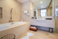 Bathtub and shower in house, villa, apartment and condo