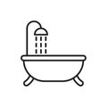 Bathtub shower line icon on white