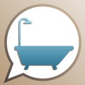 Bathtub sign. Bright cerulean icon in white speech balloon at pale taupe background. Illustration