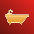 Bathtub sign illustration. Golden gradient Icon with contours on redish Background. Illustration.