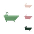 Bathtub sign illustration. Russian green icon with small jungle green, puce and desert sand ones on white background
