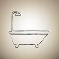 Bathtub sign. Vector. Brush drawed black icon at light brown background. Illustration.