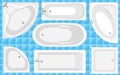 Bathtub top view collection.Vector illustration in flat style.