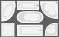 Bathtub top view collection.Vector illustration in flat style.