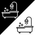 Bathtub Vector icon, Outline style, isolated on Black and white Background