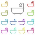 Bathtube, with, shower multi color icon. Simple thin line, outline of water icons for ui and ux, website or mobile