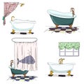 Bathtubs cartoon style. Bathroom interior element.