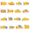 Bathyscaphe icons set, cartoon style