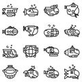 Bathyscaphe icons set, outline style