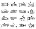 Bathyscaphe icons set outline vector. Diving submarine