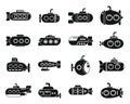 Bathyscaphe icons set simple vector. Diving submarine