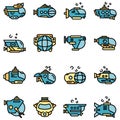 Bathyscaphe icons set vector flat