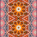 Batik. Beautiful retro pattern with mandala, flowers and ornamental border in oriental style. Print for fabric