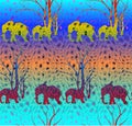 Batik colorful pattern with cute animal, Elephants. The elephant`s baby with mother. A walk in the savannah Royalty Free Stock Photo