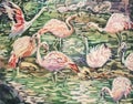 Batik painting of flamingos Royalty Free Stock Photo