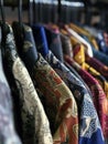 Batik shirts hanged in a cupboard Royalty Free Stock Photo