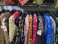 Batik shirts hanged in a cupboard Royalty Free Stock Photo
