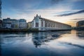 Batiment des Forces Motrice Power Plant Building and Rhone River at sunset - Geneva, Switzerland Royalty Free Stock Photo