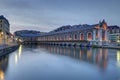 Batiment des Forces-Motrices by night, Geneva, Switzerland, HDR Royalty Free Stock Photo