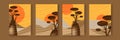 Set card of boab trees and abstract landscape. Baobab on Desert wild nature landscapes silhouette template. Vertical banners Royalty Free Stock Photo