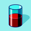 Transparent glass of water with flat style. Cup on color background. Simple volume vector object for your project