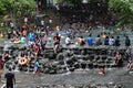 People bathe in cold and clean rocky mountain spring water river on hot summer. Royalty Free Stock Photo