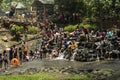 People bathe in cold and clean rocky mountain spring water river Royalty Free Stock Photo