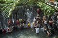 People bathe in cold and clean rocky mountain spring water river Royalty Free Stock Photo