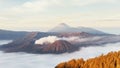 Sunrise at Mount Batok, Bromo Crater, and Mount Semeru in the distance