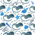 Batomorphi sea life, fish, animals bright seamless pattern. sea travel, snorkeling with animals, tropical fish