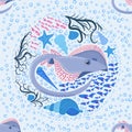 Batomorphi sea life, fish, animals bright seamless pattern. sea travel, snorkeling with animals, tropical fish Royalty Free Stock Photo